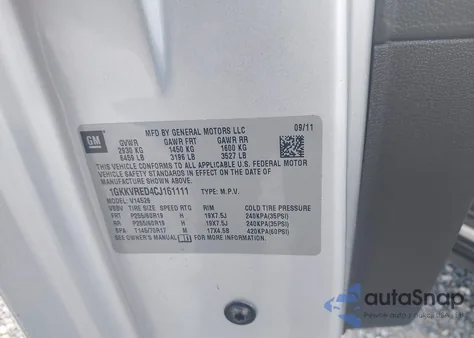 2012 GMC Acadia Slt-1 from USA, damaged, VIN 1GKKVRED4CJ161111